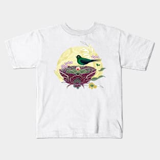 Bird in a Floral Nest - Adorable Wall Decor Kids T-Shirt